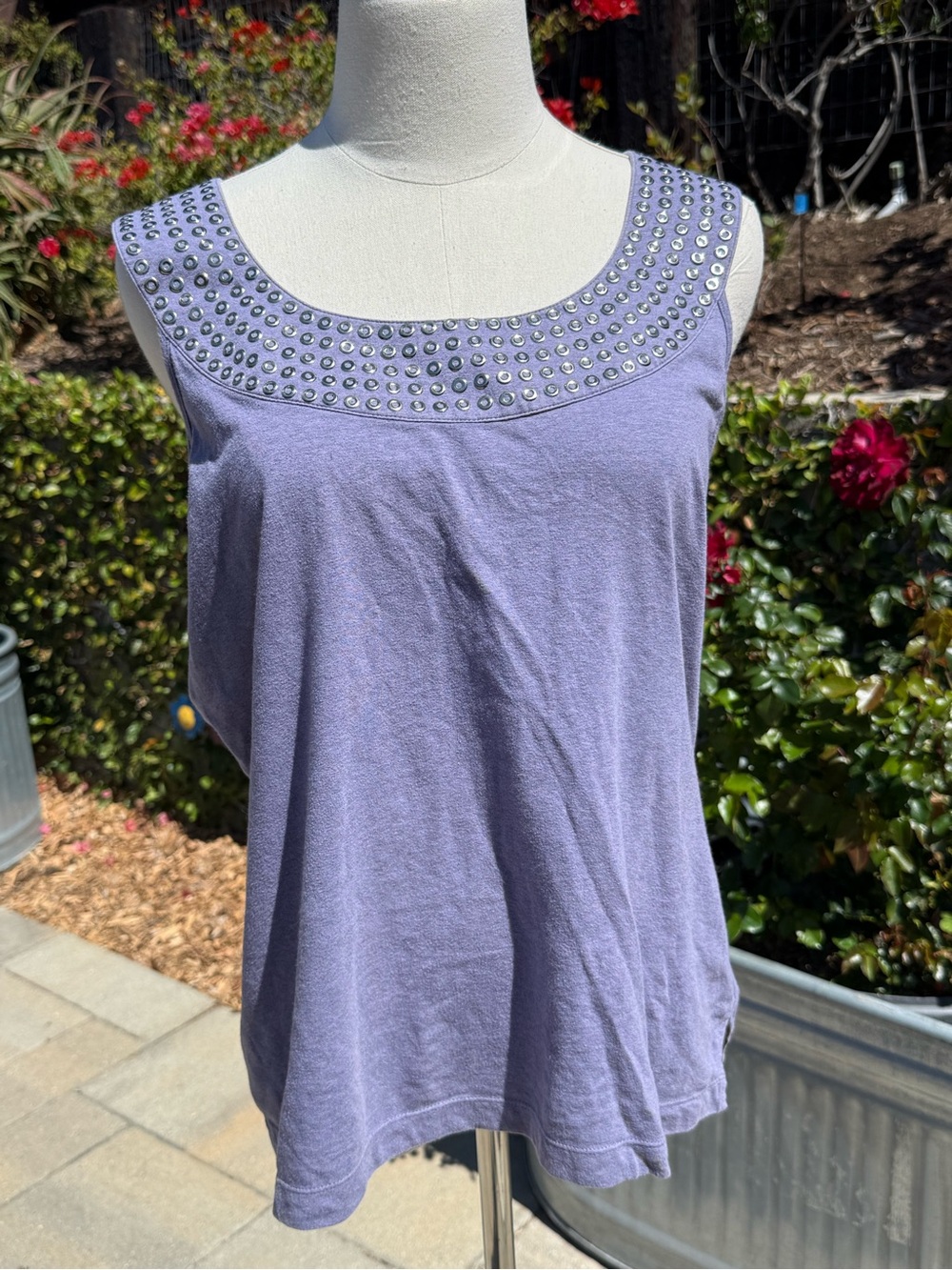 St. John 2000s lavender studded scoop neck jersey top